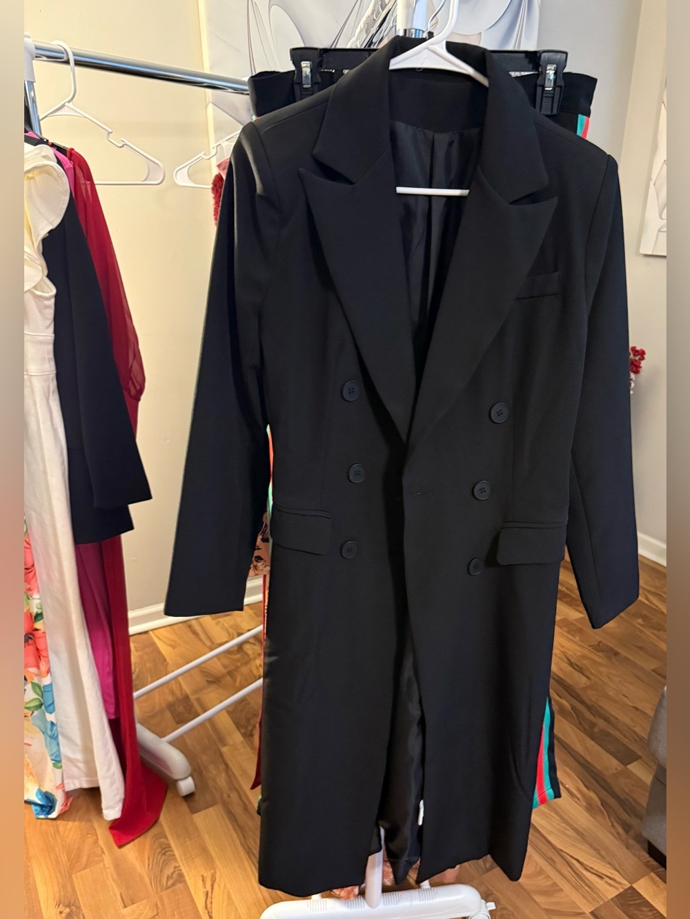 Black Double-Breasted Long Blazer Coat